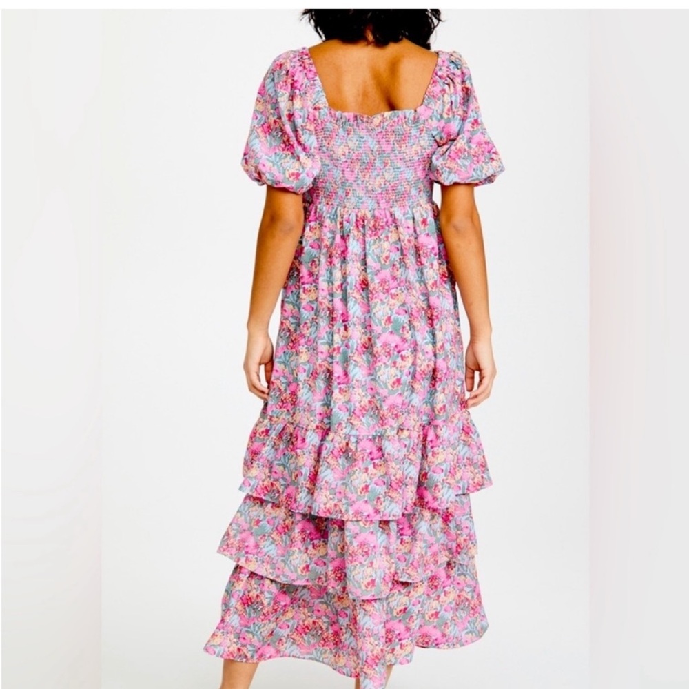 English Factory Pink and Blue Puff Sleeve Maxi Dress - Picture 4 of 12